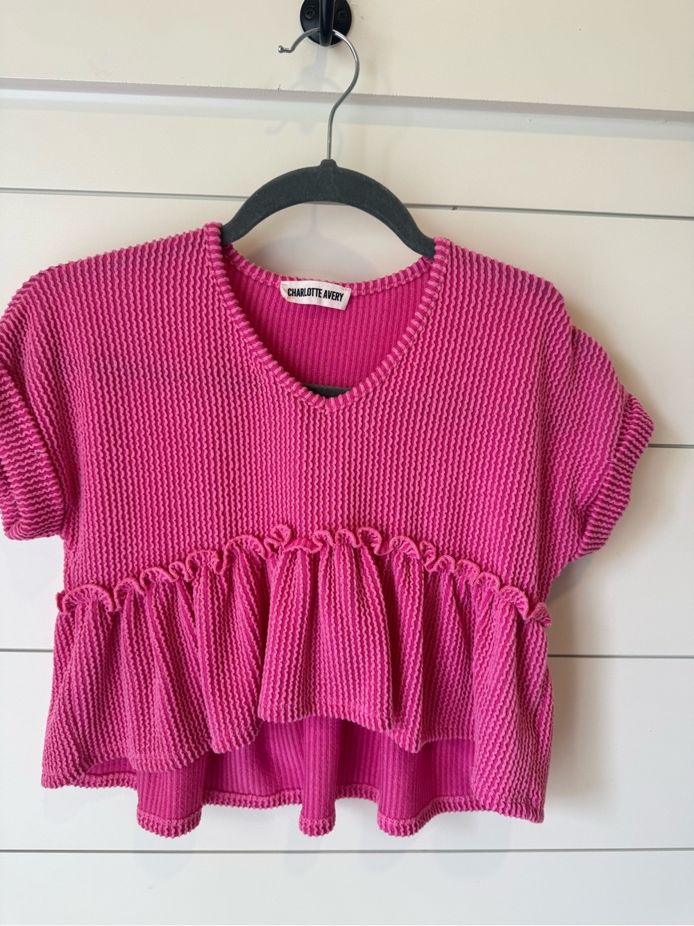 Charlotte Avery Girls Youth Small Hot Pink Ruffle Peplum Top